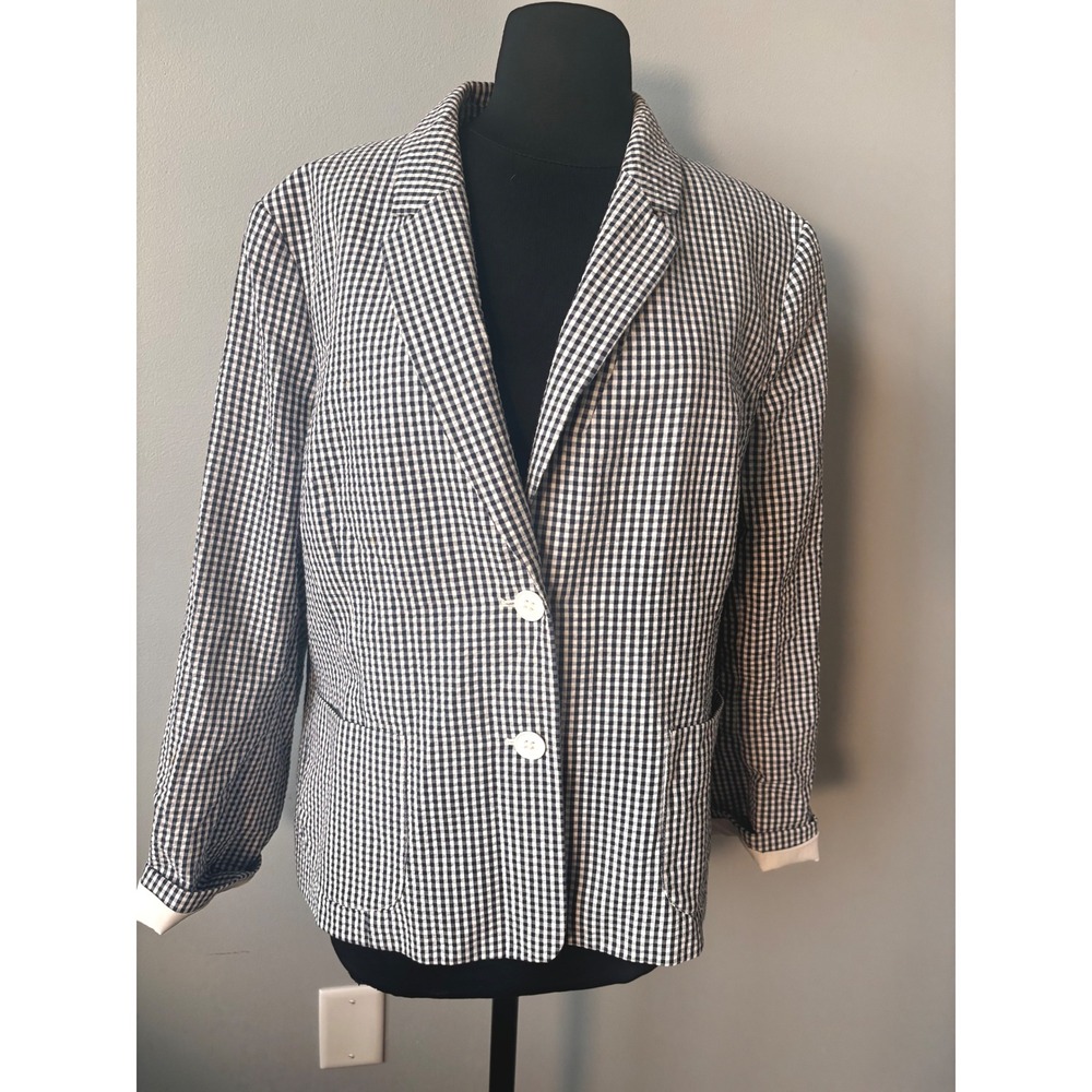 Nine‎ West Gingham Blazer Classic Career Jacket Business Casual Size M